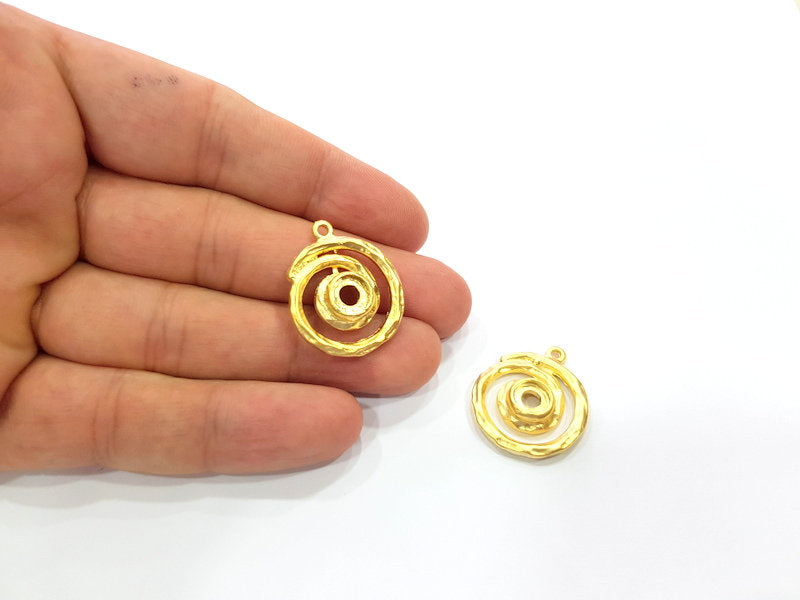 2 Gold Circle Charm Blank Cabochon Blank Base Mountings Gold Plated Metal (23mm)  G15378