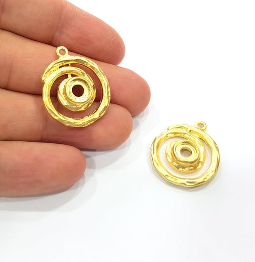 2 Gold Circle Charm Blank Cabochon Blank Base Mountings Gold Plated Metal (23mm)  G15378