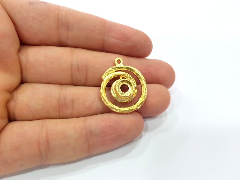 2 Gold Circle Charm Blank Cabochon Blank Base Mountings Gold Plated Metal (23mm)  G15378