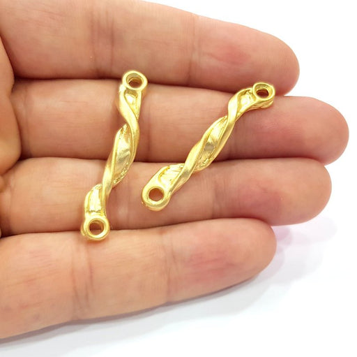 2 Curved Rod Connector Charm Gold Charms Gold Plated Metal (40x6mm)  G15379