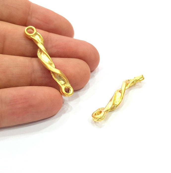 2 Curved Rod Connector Charm Gold Charms Gold Plated Metal (40x6mm)  G15379