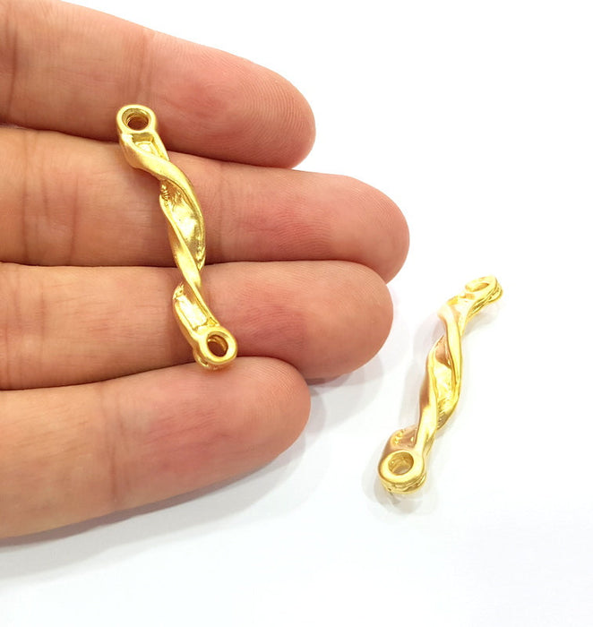 2 Curved Rod Connector Charm Gold Charms Gold Plated Metal (40x6mm)  G15379