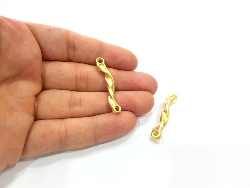 2 Curved Rod Connector Charm Gold Charms Gold Plated Metal (40x6mm)  G15379