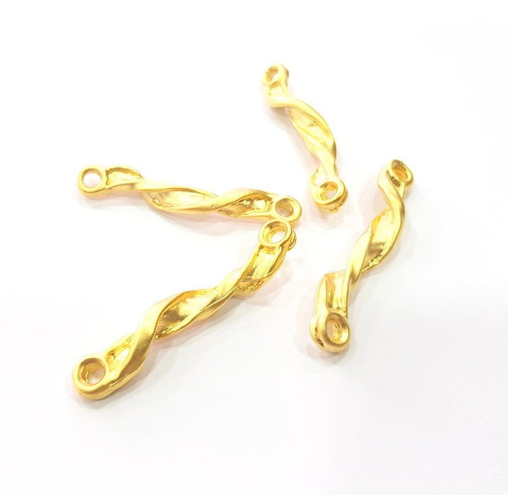 2 Curved Rod Connector Charm Gold Charms Gold Plated Metal (40x6mm)  G15379