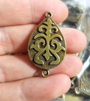 2 Antique Bronze Connector Pendant Blank inlay Blank Mosaic Blank Resin Blank Bezel Base Setting Mountings (25x18mm blank) G15380
