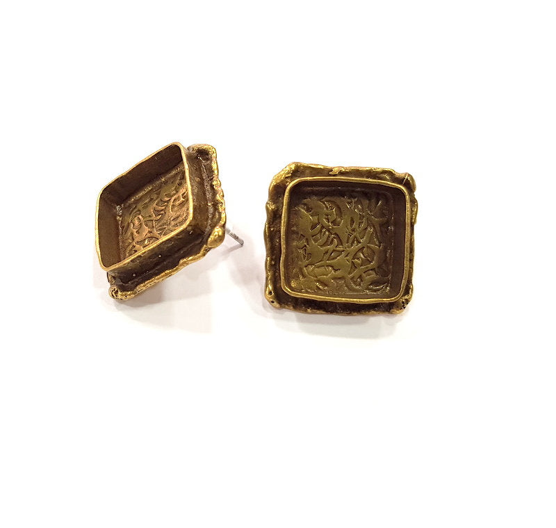 Earring Blank Base Settings Antique Bronze Resin Cabochon Base inlay Blank Mountings Antique Bronze Plated Brass (18mm  blank) 1 pair G15384