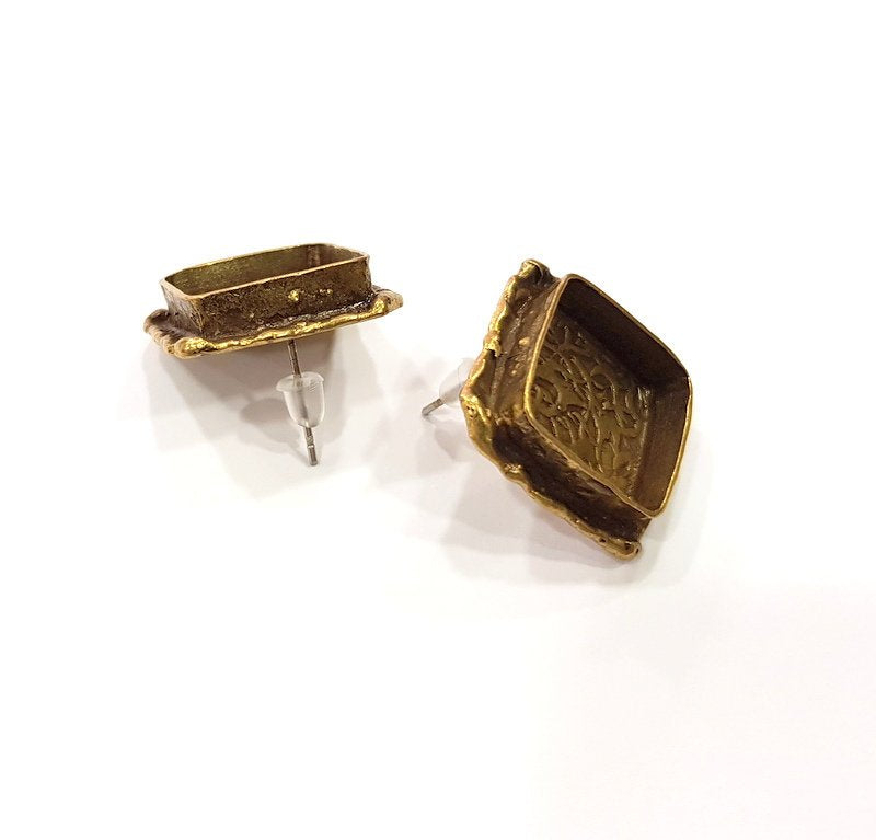 Earring Blank Base Settings Antique Bronze Resin Cabochon Base inlay Blank Mountings Antique Bronze Plated Brass (18mm  blank) 1 pair G15384