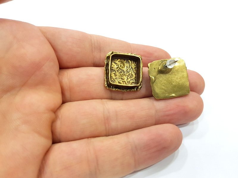 Earring Blank Base Settings Antique Bronze Resin Cabochon Base inlay Blank Mountings Antique Bronze Plated Brass (18mm  blank) 1 pair G15384