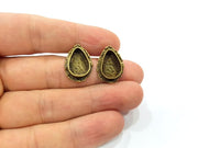 Earring Blank Backs Antique Bronze Resin Base inlay Cabochon Mountings Setting Antique Bronze Plated Brass (14x10mm blank) 1 pair G15386