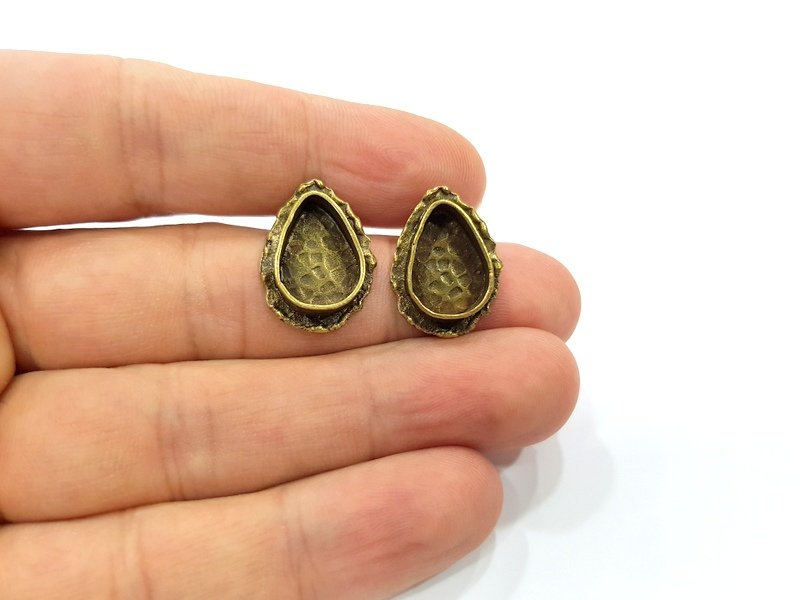 Earring Blank Backs Antique Bronze Resin Base inlay Cabochon Mountings Setting Antique Bronze Plated Brass (14x10mm blank) 1 pair G15386