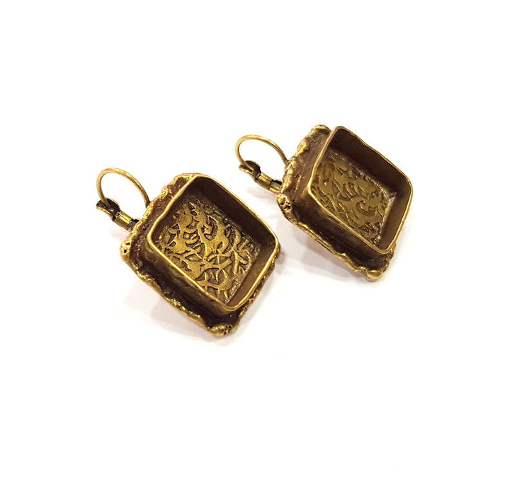 Earring Blank Backs Antique Bronze Resin Base inlay Cabochon Mountings Setting Antique Bronze Plated Brass (15mm blank) 1 pair G15388