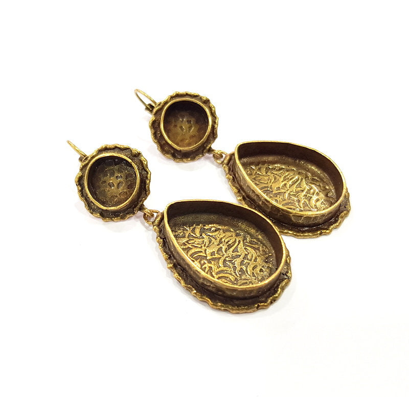 Earring Blank Backs Antique Bronze Resin Base inlay Cabochon Mountings Setting Antique Bronze Plated Brass (10+25x18mm blank) 1 pair G15389