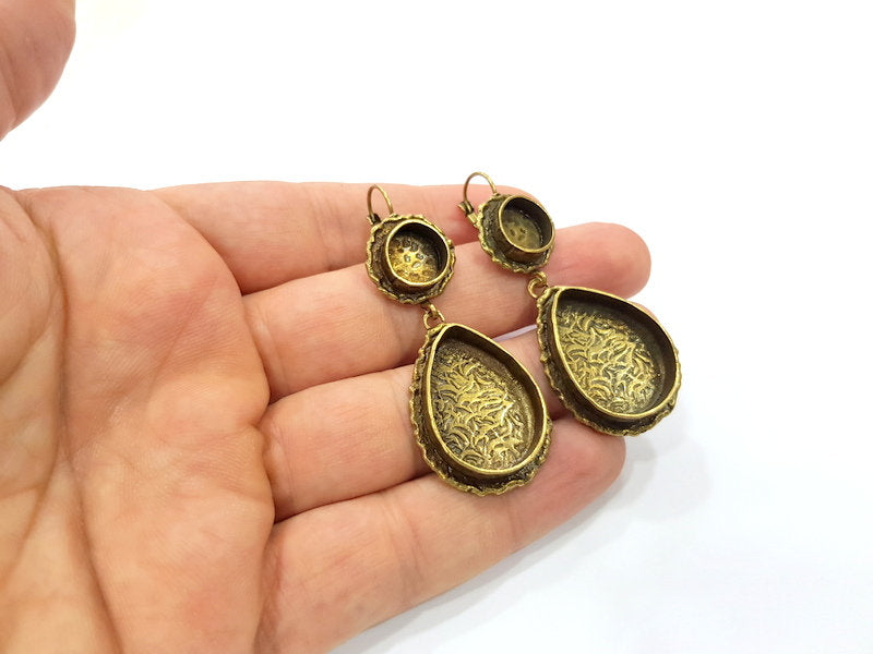 Earring Blank Backs Antique Bronze Resin Base inlay Cabochon Mountings Setting Antique Bronze Plated Brass (10+25x18mm blank) 1 pair G15389