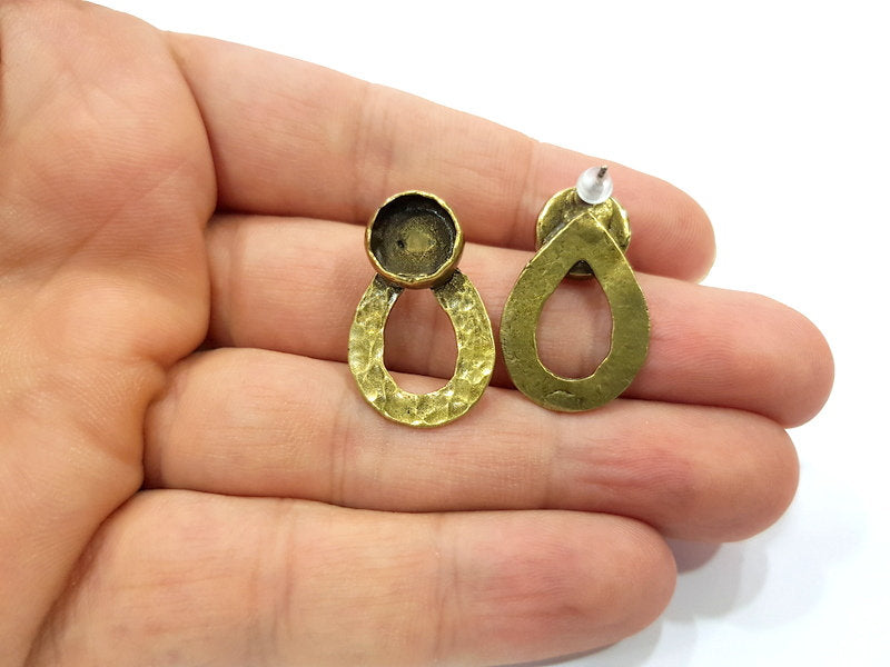 Earring Blank Backs Antique Bronze Resin Base inlay Cabochon Mountings Setting Antique Bronze Plated Brass (10mm blank) 1 pair G15390