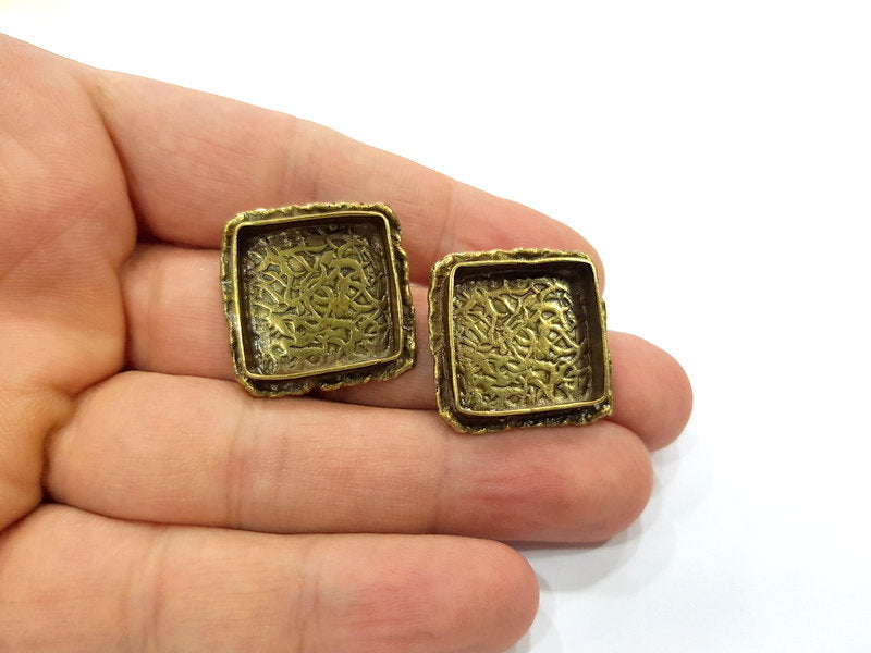 Earring Blank Backs Antique Bronze Resin Base inlay Cabochon Mountings Setting Antique Bronze Plated Brass (15mm blank) 1 pair G15393
