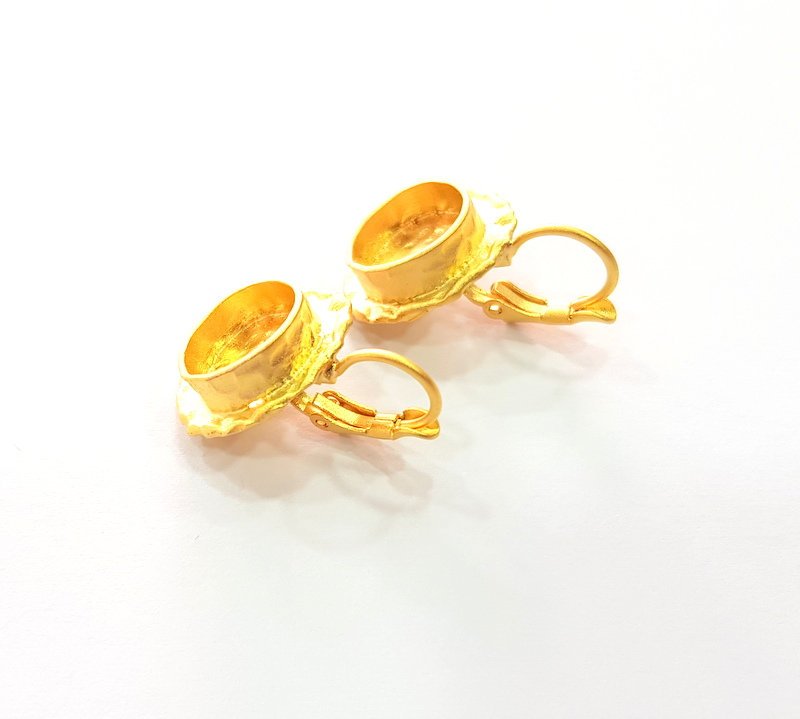 Earring Blank Base Settings Gold Resin Blank Cabochon Bases inlay Blank Mountings Gold Plated Brass (10mm blank) 1 Set  G14445