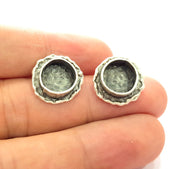 Earring Blank Base Settings Silver Resin Blank Cabochon Base inlay Blank Mountings Antique Silver Plated Brass (10mm blank) 1 Set  G14446