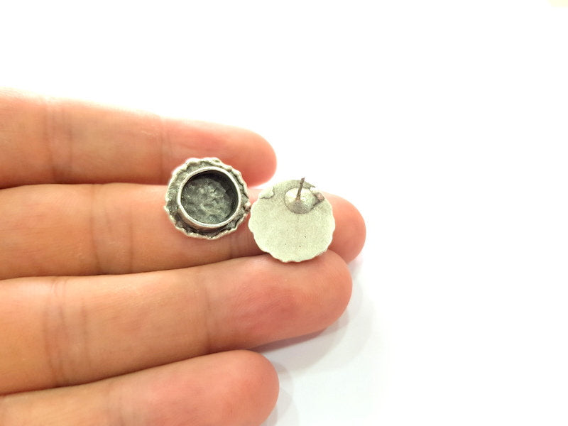Earring Blank Base Settings Silver Resin Blank Cabochon Base inlay Blank Mountings Antique Silver Plated Brass (10mm blank) 1 Set  G14446
