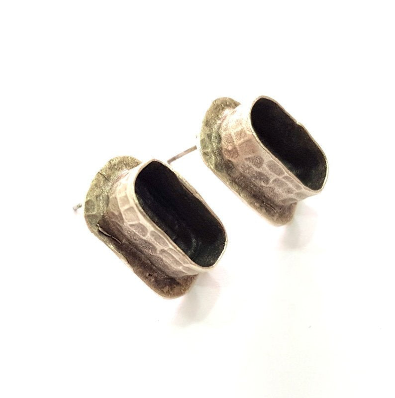 Earring Blank Base Settings Silver Resin Blank Cabochon Base inlay Blank Mountings Antique Silver Plated Brass (14x7mm blank) 1 Set  G14447