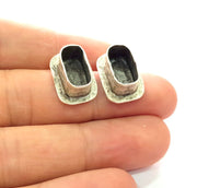 Earring Blank Base Settings Silver Resin Blank Cabochon Base inlay Blank Mountings Antique Silver Plated Brass (14x7mm blank) 1 Set  G14447