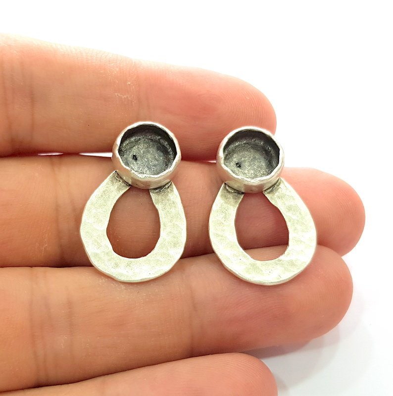 Earring Blank Base Settings Silver Resin Blank Cabochon Base inlay Blank Mountings Antique Silver Plated Brass (10mm blank) 1 Pair  G14448