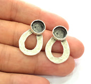 Earring Blank Base Settings Silver Resin Blank Cabochon Base inlay Blank Mountings Antique Silver Plated Brass (10mm blank) 1 Pair  G14448