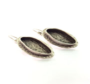 Earring Blank Base Settings Silver Resin Blank Cabochon Base inlay Blank Mountings Antique Silver Plated Brass (22x8mm blank) 1 Set  G14449