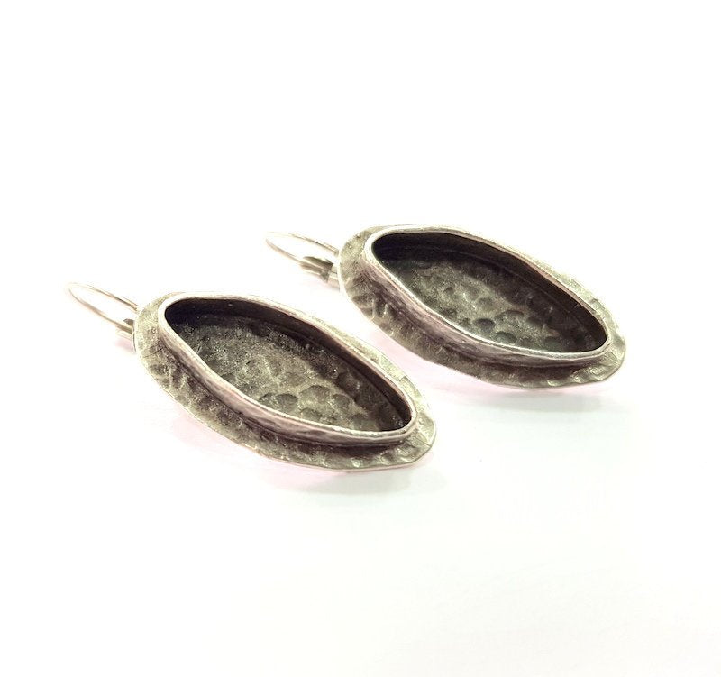 Earring Blank Base Settings Silver Resin Blank Cabochon Base inlay Blank Mountings Antique Silver Plated Brass (22x8mm blank) 1 Set  G14449