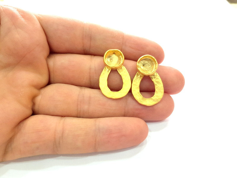 Earring Blank Base Settings Gold Resin Blank Cabochon Bases inlay Blank Mountings Gold Plated Brass (10mm blank) 1 Set  G14450