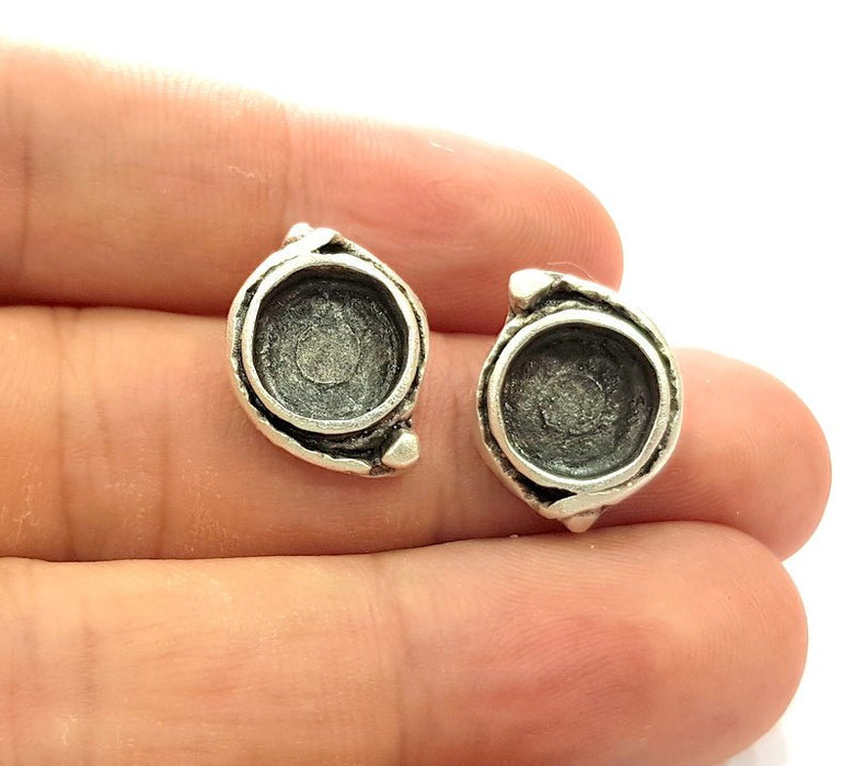 Earring Blank Base Settings Silver Resin Blank Cabochon Base inlay Blank Mountings Antique Silver Plated Brass (10mm blank) 1 Set  G14453