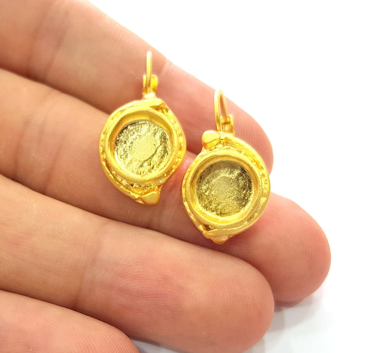 Earring Blank Base Settings Gold Resin Blank Cabochon Bases inlay Blank Mountings Gold Plated Brass (10mm blank) 1 Set  G14454