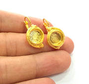 Earring Blank Base Settings Gold Resin Blank Cabochon Bases inlay Blank Mountings Gold Plated Brass (10mm blank) 1 Set  G14454