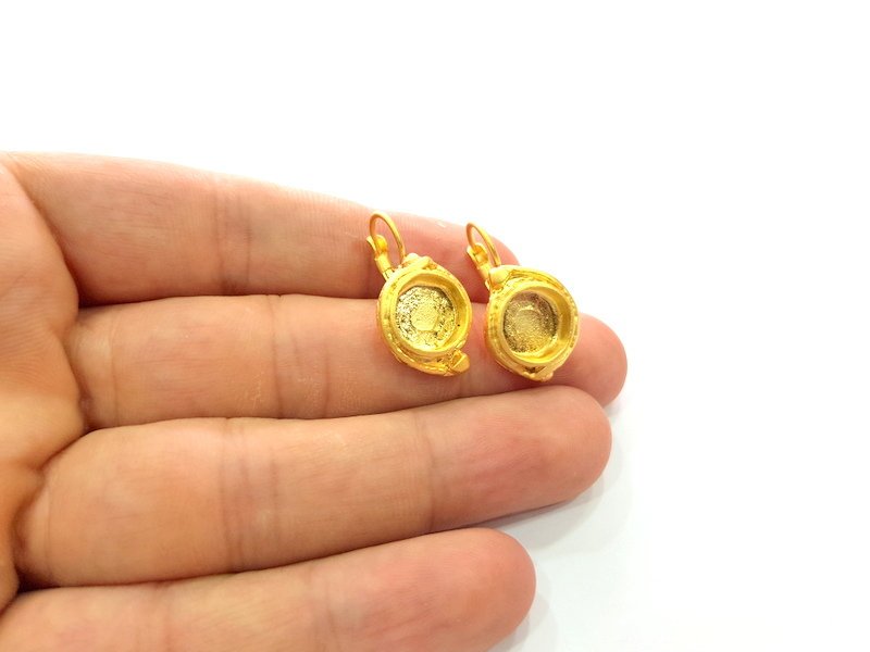 Earring Blank Base Settings Gold Resin Blank Cabochon Bases inlay Blank Mountings Gold Plated Brass (10mm blank) 1 Set  G14454