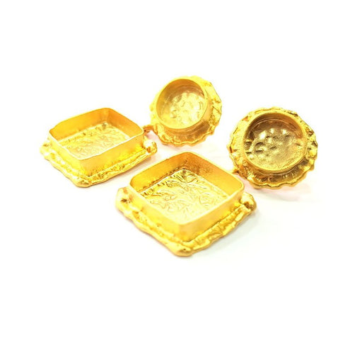 Earring Blank Base Settings Gold Resin Blank Cabochon Bases inlay Blank Mountings Gold Plated Brass (10+15mm blank) 1 Set  G14455
