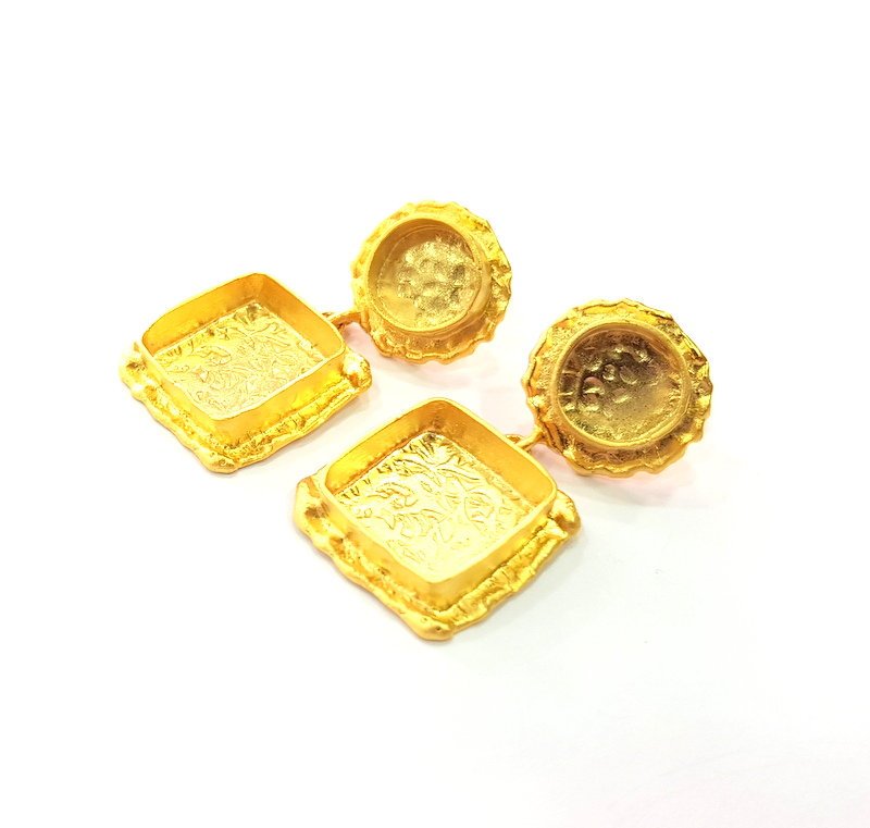 Earring Blank Base Settings Gold Resin Blank Cabochon Bases inlay Blank Mountings Gold Plated Brass (10+15mm blank) 1 Set  G14455