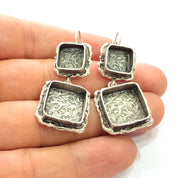 Earring Blank Base Settings Silver Resin Blank Cabochon Base inlay Blank Mountings Antique Silver Plated Brass (10+15mm blank) 1 Set  G14457