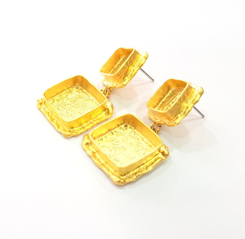 Earring Blank Base Settings Gold Resin Blank Cabochon Bases inlay Blank Mountings Gold Plated Brass (10+15mm blank) 1 Set  G14458
