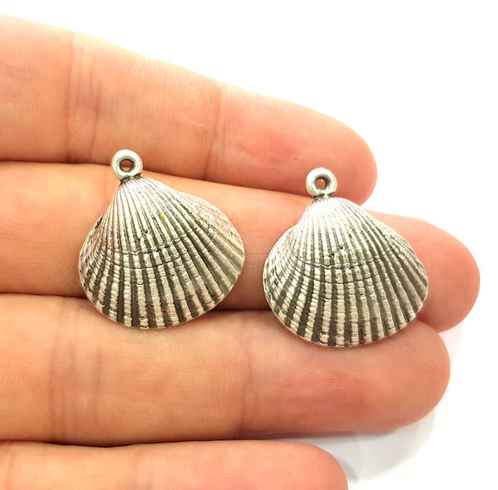 2 Oyster Charms Shell Charm Mussel Charms Sea Ocean Silver Charms Antique Silver Plated Metal (25x23mm) G14460