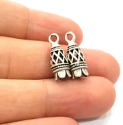 2 Flower Charm Silver Charms Antique Silver Plated Brass (18x7mm) G14461