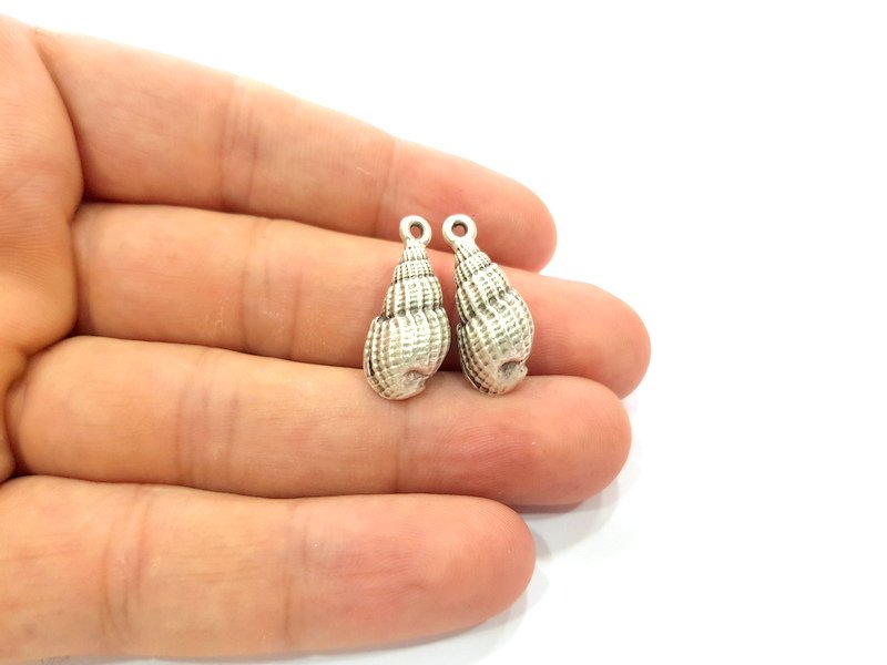 2 Oyster Charms Shell Charm Mussel Charms Sea Ocean Silver Charms Antique Silver Plated Metal (27x11mm) G14462