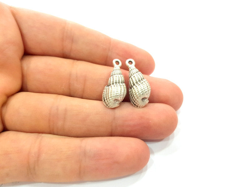 2 Oyster Charms Shell Charm Mussel Charms Sea Ocean Silver Charms Antique Silver Plated Metal (27x11mm) G14462