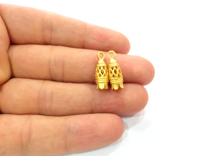 2 Gold Plated Brass Flower Cone Charms G14463