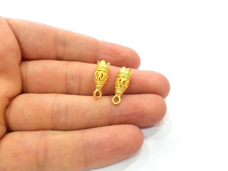 2 Gold Plated Brass Flower Cone Charms G14463