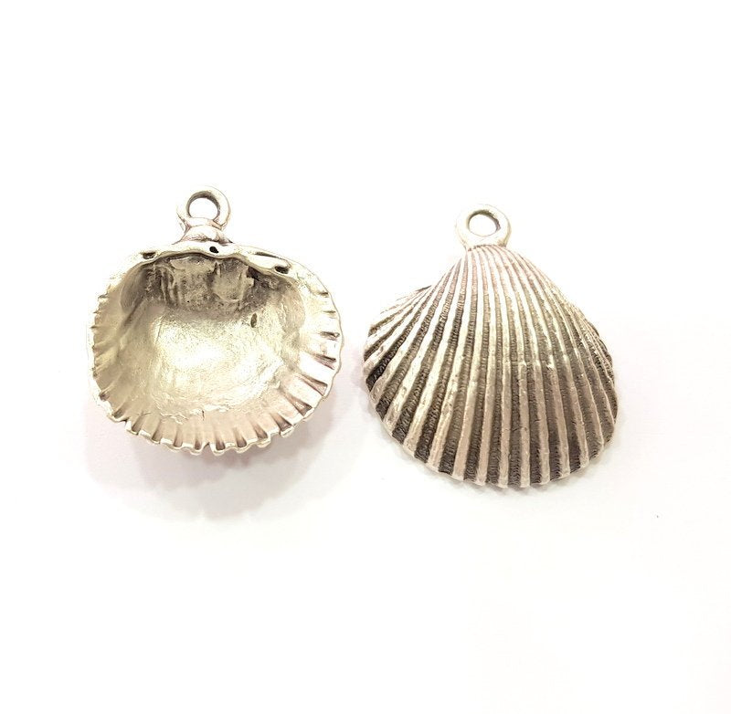2 Oyster Charms Shell Charm Mussel Charms Sea Ocean Silver Charms Antique Silver Plated Metal (30x25mm) G14464