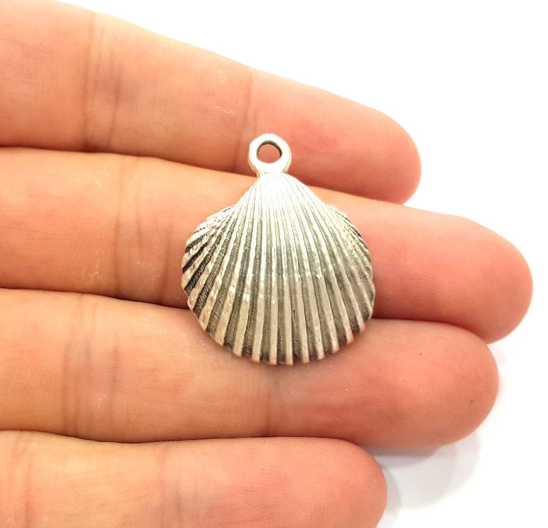 2 Oyster Charms Shell Charm Mussel Charms Sea Ocean Silver Charms Antique Silver Plated Metal (30x25mm) G14464