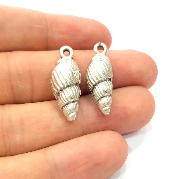 2 Oyster Charms Shell Charm Mussel Charms Sea Ocean Silver Charms Antique Silver Plated Metal (27x11mm) G14465