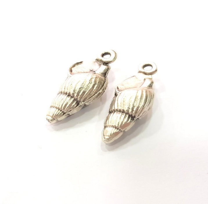 2 Oyster Charms Shell Charm Mussel Charms Sea Ocean Silver Charms Antique Silver Plated Metal (27x11mm) G14465