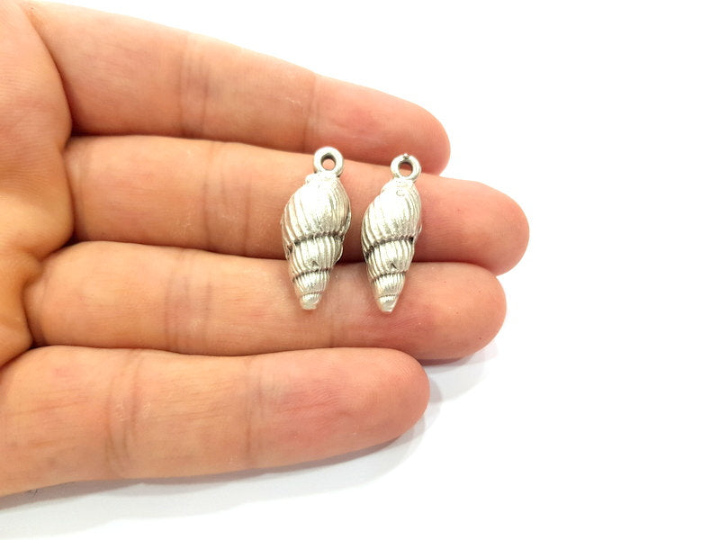 2 Oyster Charms Shell Charm Mussel Charms Sea Ocean Silver Charms Antique Silver Plated Metal (27x11mm) G14465