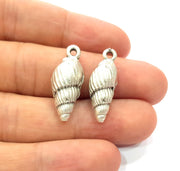 2 Oyster Charms Shell Charm Mussel Charms Sea Ocean Silver Charms Antique Silver Plated Metal (27x11mm) G14465