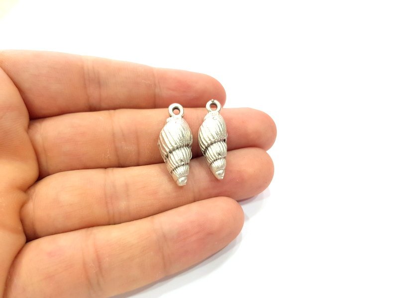 2 Oyster Charms Shell Charm Mussel Charms Sea Ocean Silver Charms Antique Silver Plated Metal (27x11mm) G14465